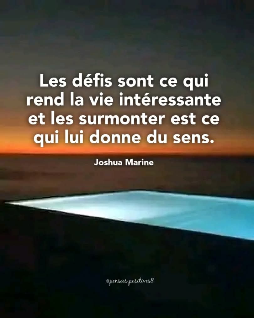 Les défis rendent la vie intéressante, les surmonter rendent la vie utile ! Prenez des risques dans votre vie.  Si vous gagnez, vous pouvez diriger.!